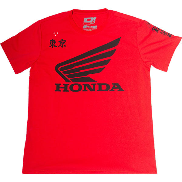 Crisp studio image on a white background of D'Cor Visuals Honda Factory T-Shirt; showing long-sleeve cut, printed graphics, and crew neckline