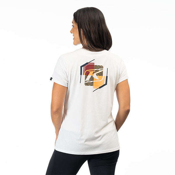 High-resolution studio image of Klim K Shield Crest Tri-Blend Tee (Womens); showing tee fit, printed graphics, and crew neckline; SKU 3568-000-110-806