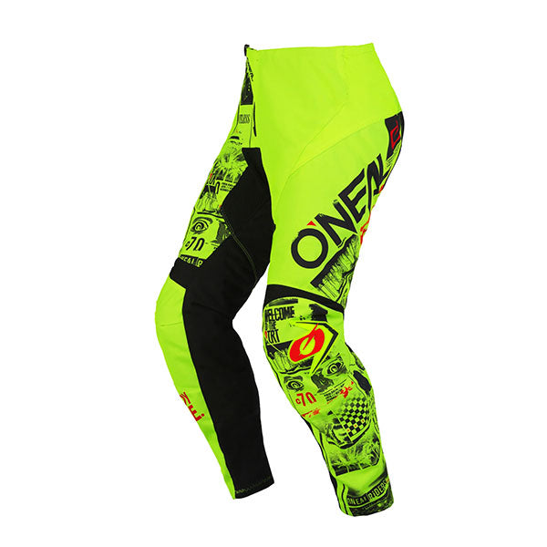 Studio product photo on a neutral background of O'Neal, Element Attack V.23 Pants, SKU E022-4228, color options Black/Neon, sizes 28–42