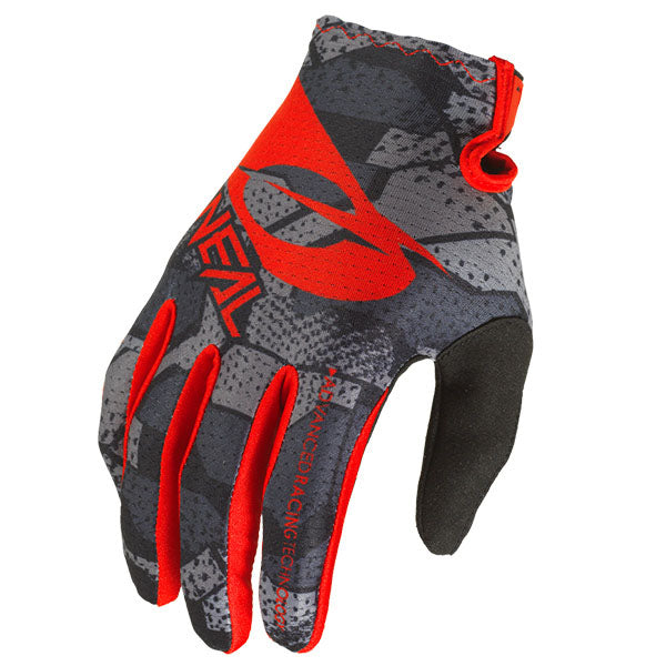 Studio image highlighting O'Neal, Matrix Camo Glove, Offroad Gloves, SKU 0391-808, color options Black/Red, sizes XL–2X