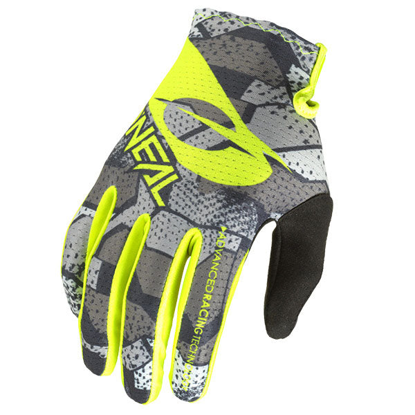Catalog studio image of O'Neal, Matrix Camo Glove, Offroad Gloves, SKU 0391-708, color options Grey/Neon Yellow, sizes XL–2X