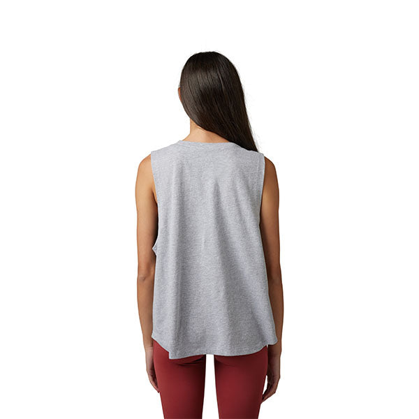 High-resolution studio image of Fox Racing Caved In Tank (Womens); showing sleeveless cut, hem shape, and printed or woven branding; SKU 30807-184-XS