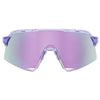 Studio image highlighting 100%, S3 Sunglasses, color options Polished Translucent Grey w/ Purple Multilayer Mirror Lens, Soft Tact Black w/ Soft Gold Mirror Lens, Polished Translucent Lavender w/ Hiper Lavender Mirror Lens