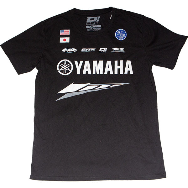 Professional studio photo of D'Cor Visuals Yamaha Factory T-Shirt; showing long-sleeve cut, printed graphics, and crew neckline; SKU 862-81142M