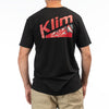 Professional studio photo of Klim Mountain Peak Tri-Blend Tee; showing tee fit, printed graphics, and crew neckline; SKU 3691-000-120-281; Sizes: S-3XL