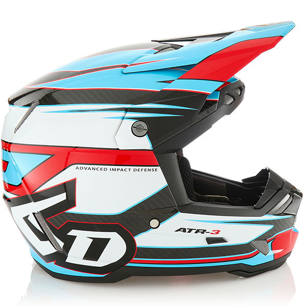 6D 6D - ATR-3 Hyper Helmet motocross/off‑road full‑face helmet red cyan product view — with ODS impact management for angular and linear energy, ventilated and lightweight, SKU 13-0204.