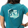Professional studio photo of Klim K Shield Crest Tri-Blend Tee (Womens); showing tee fit, printed graphics, and crew neckline; SKU 3568-000-110-806