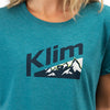Crisp studio image on a white background of Klim Mountain Peak Tri-Blend Tee (Womens); showing tee fit, printed graphics, and crew neckline