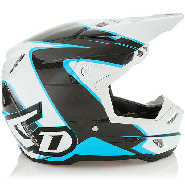 6D 6D - ATR-3 Wave Helmet motocross/off‑road full‑face helmet white cyan product view — with ODS impact management for angular and linear energy, ventilated and lightweight, SKU 13-0304.