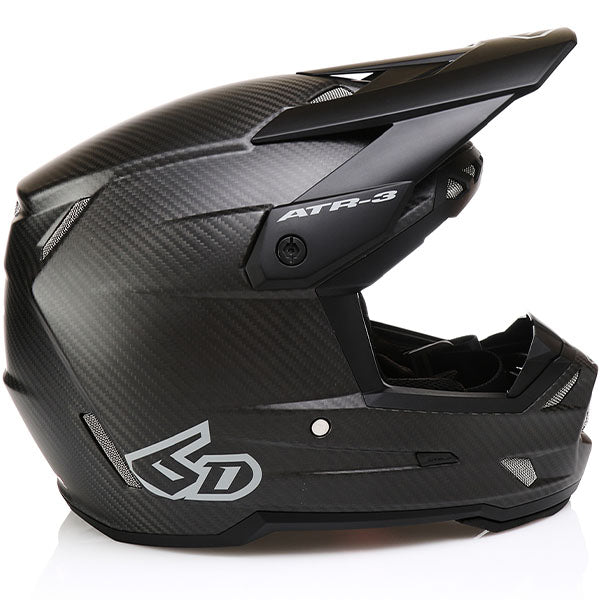 6D helmet black matte product view — with ODS impact management for angular and linear energy, ventilated and lightweight, SKU 13-0005.