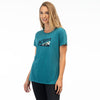 Professional studio photo of Klim Mountain Peak Tri-Blend Tee (Womens); showing tee fit, printed graphics, and crew neckline; SKU 3565-000-110-275
