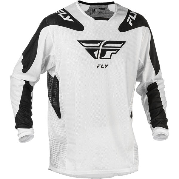 Product image of Fly Racing - Kinetic Mesh SYM Jersey motocross jersey in White/Black | Color: White/Black | Colors: Grey/Blue, White/Black | Sizes: 2–2 | SKU: 379-310S | Available at BTO Sports