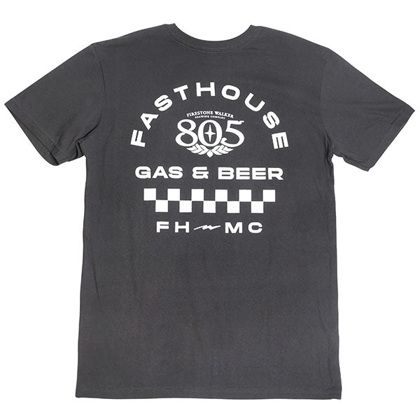 Studio photo on a white background of Fasthouse 805 Parallel Tee; showing tee fit, printed graphics, and crew neckline; SKU 3610280504; Sizes: S-3XL