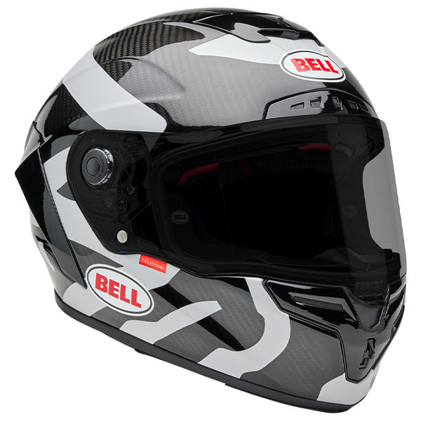 Bell Helmets Bell - Race Star DLX Flex Hello Cousteau Equidae motorcycle helmet, showing aerodynamic shell design, ventilation ports, and secure retention system built for rider comfort and protection. SKU 07164101.
