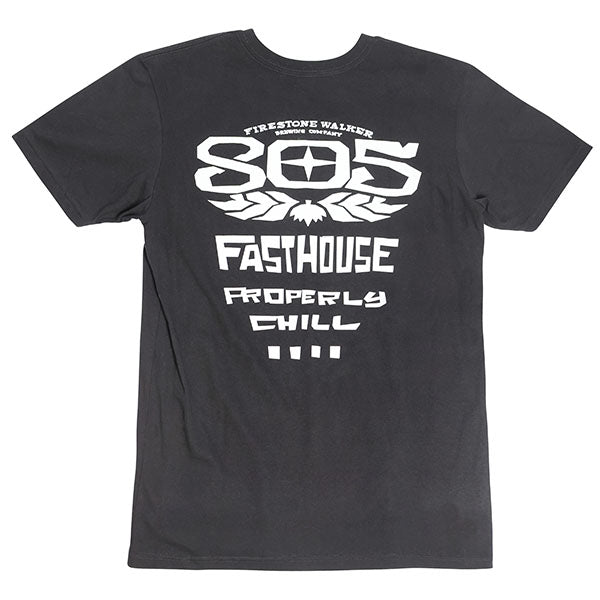 High-resolution studio image of Fasthouse 805 Gravel Tee; showing tee fit, printed graphics, and crew neckline; SKU 3610260504; Colors: Black, White