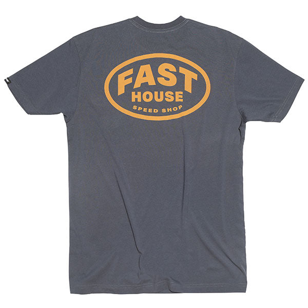 Studio photo on a white background of Fasthouse Archie Tee; showing tee fit, printed graphics, and crew neckline; SKU 3296250204; Colors: Indigo, Black