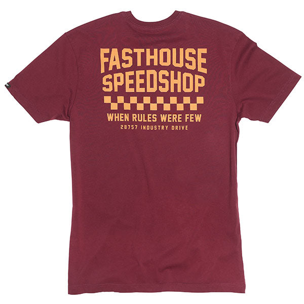 Crisp studio image on a white background of Fasthouse Chalet Tee; showing tee fit, printed graphics, and crew neckline; SKU 3296240104; Sizes: S-3XL