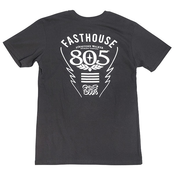 Clean studio shot of Fasthouse 805 Crew Time Tee; showing tee fit, printed graphics, and crew neckline; SKU 3610270504; Colors: Black, White