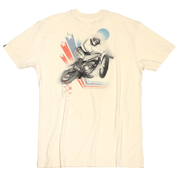 Professional studio photo of Fasthouse Champion Tee; showing tee fit, printed graphics, and crew neckline; SKU 3296129904; Colors: Natural, Vintage Gold