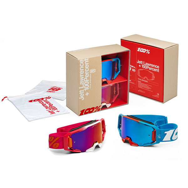 Studio image on a white background of 100%, ARmatic LE Jett Lawrence 2/PK Kit Goggles, SKU 610-5319, color Red/Blue