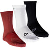 Product photo showing Leatt, Endurance Socks (MTB) Mountain Bike in 3 Pack (Black/White/Lava), Colors: 3 Pack (Black/White/Lava), Black, Lava, White, Sizes: L/XL, S/M, SKU: 5025202140