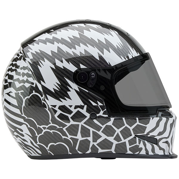 Bell Helmets Bell - Eliminator Carbon Deathspray Helmet motorcycle helmet, showing aerodynamic shell design, ventilation ports, and secure retention system built for rider comfort and protection. SKU 07164125.