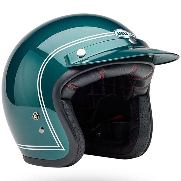 Bell Helmets Bell - Custom 500 Steve McQueen Riverside Helmet motorcycle helmet, front view, showing aerodynamic shell design, ventilation ports, and secure retention system built for rider comfort and protection. SKU 07164117.
