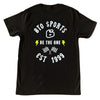Crisp studio image on a white background of BTO Sports 1999 Edition Shirt; showing tee fit, printed graphics, and crew neckline; SKU BTO-99-EDITION-S