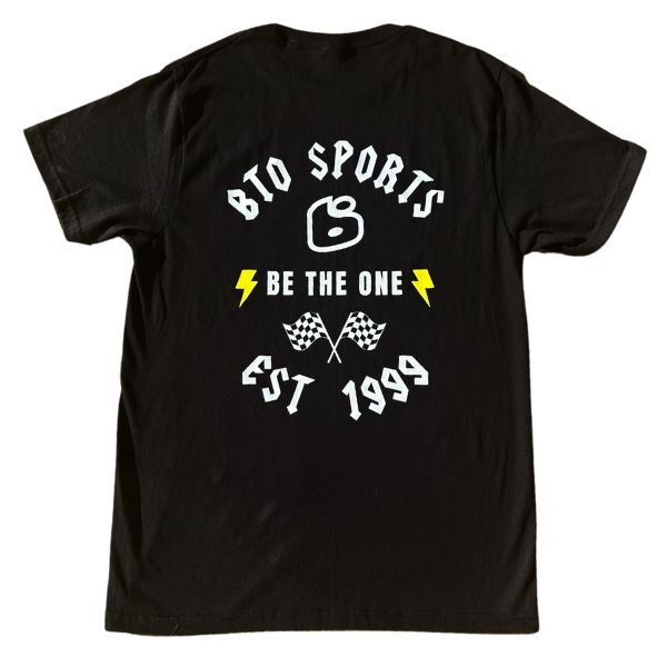 Crisp studio image on a white background of BTO Sports 1999 Edition Shirt; showing tee fit, printed graphics, and crew neckline; SKU BTO-99-EDITION-S