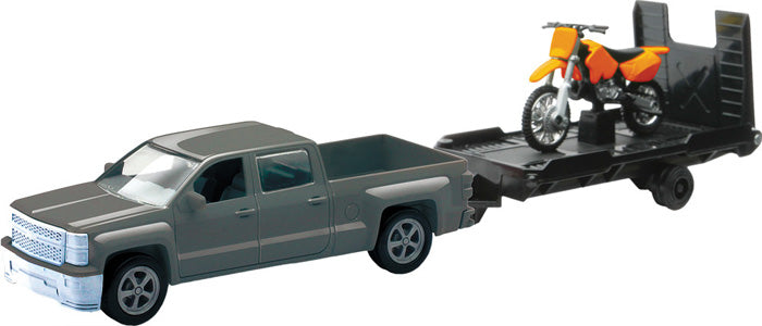 Product image | New Ray Toys - Chevy Truck With Trailer 1:18 Scale | SKU: 959-0066 detailed die-cast toy model for collectors and kids | Available at BTO Sports