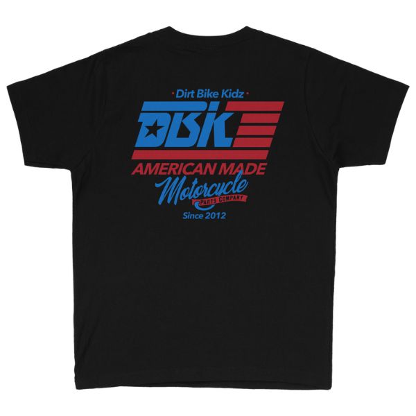 High-resolution studio image of Dirt Bike Kidz Anthem Tee (Youth); showing tee fit, printed graphics, and crew neckline; SKU 325-00001; Colors: Black
