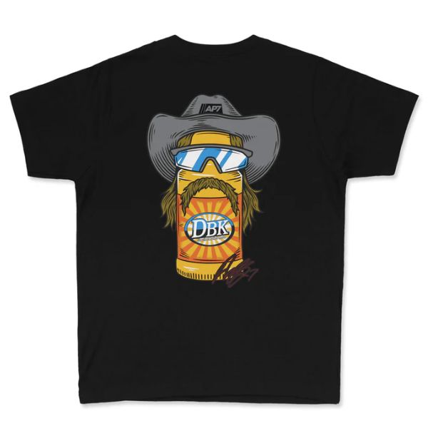 Clean studio shot of Dirt Bike Kidz Stache Mullet Moto Tee (Youth); showing tee fit, printed graphics, and crew neckline; SKU 325-00026; Colors: Black