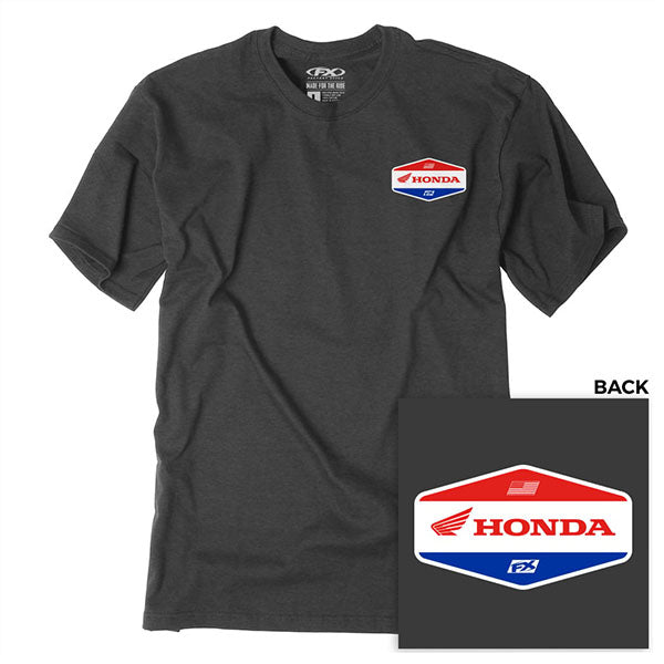 Studio photo on a white background of Factory Effex Honda Stadium T-Shirt; showing tee fit, printed graphics, and crew neckline; SKU 27-873; Sizes: M-2XL