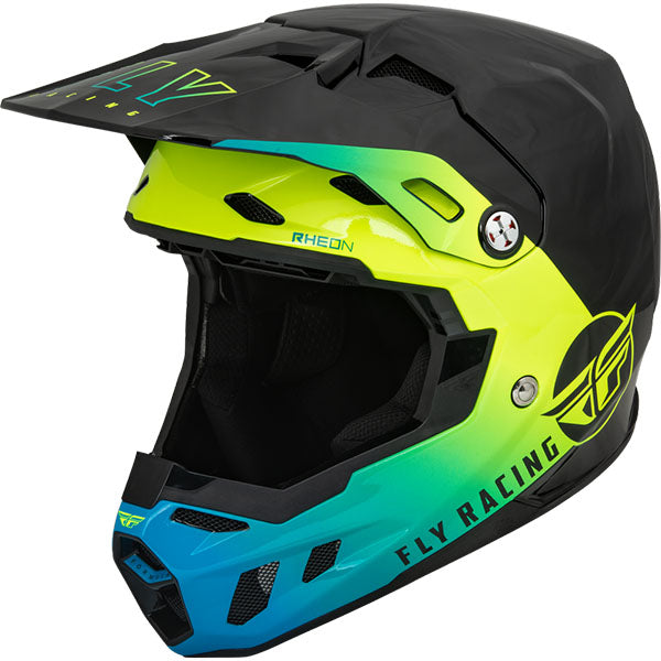 studio product photo of Fly Racing in Black / Blue / Hi-Vis for motocross helmet, dirt bike, motocross, off road. SKU 73-432YL.