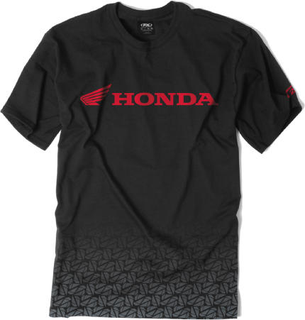 Crisp studio image on a white background of Factory Effex Honda Fade Tee; showing tee fit, printed graphics, and crew neckline; SKU 15-883; Colors: Black