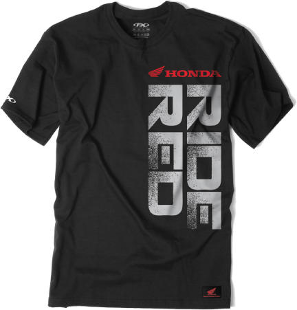 High-resolution studio image of Factory Effex Ride Red Vert Tee; showing tee fit, printed graphics, and crew neckline; SKU 16-883; Sizes: BLACK