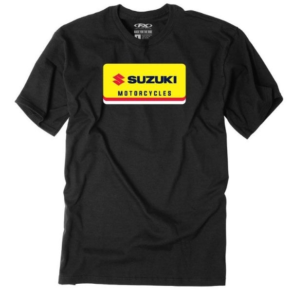 Crisp studio image on a white background of Factory Effex Suzuki Nova Tee; showing tee fit, printed graphics, and crew neckline; SKU 29-874; Sizes: M-2XL