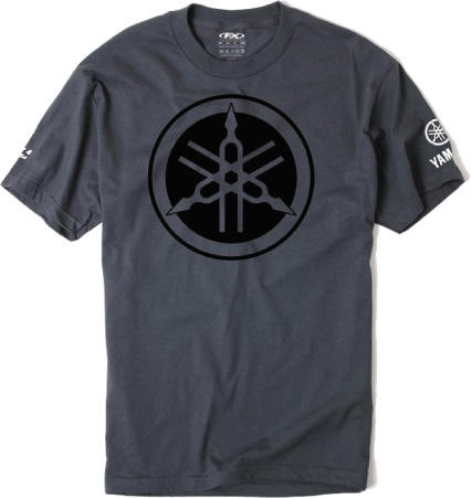 Crisp studio image on a white background of Factory Effex Yamaha Tuning Fork Tee; showing tee fit, printed graphics, and crew neckline; SKU 16-882