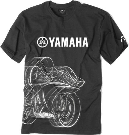 Crisp studio image on a white background of Factory Effex Yamaha R1 Tee; showing tee fit, printed graphics, and crew neckline; SKU 16-882