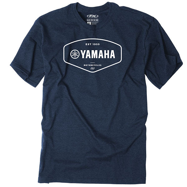 Professional studio photo of Factory Effex Yamaha Orgin T-shirt; showing tee fit, printed graphics, and crew neckline; SKU 28-872; Sizes: NAVY
