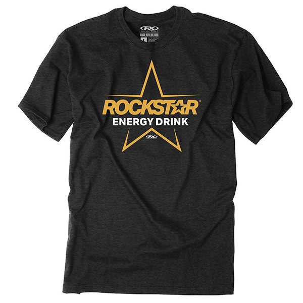 Studio photo on a white background of Factory Effex Rockstar Burst T-shirt; showing tee fit, printed graphics, and crew neckline; SKU 28-876