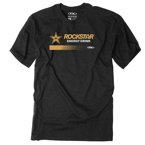 Clean studio shot of Factory Effex Rockstar Banner T-shirt; showing tee fit, printed graphics, and crew neckline; SKU 28-876; Colors: MD, LG, XL, 2XL