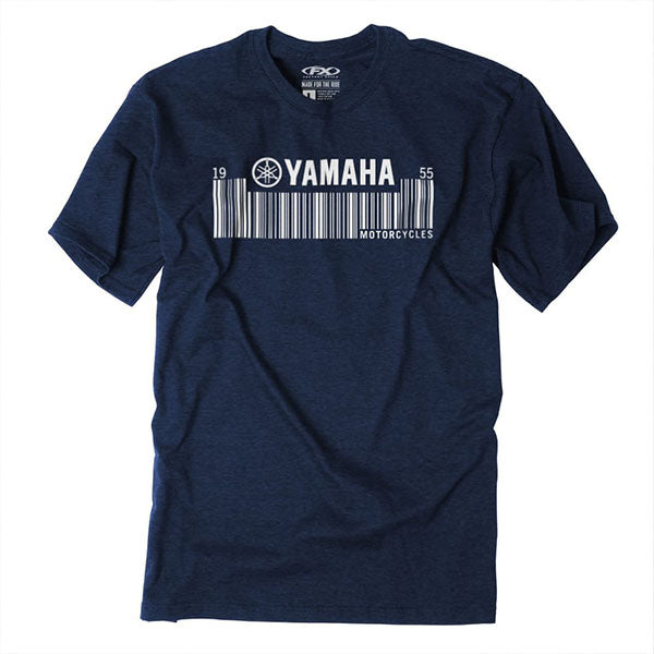 Studio photo on a white background of Factory Effex Yamaha Coded T-Shirt; showing tee fit, printed graphics, and crew neckline; SKU 26-872; Colors: Navy