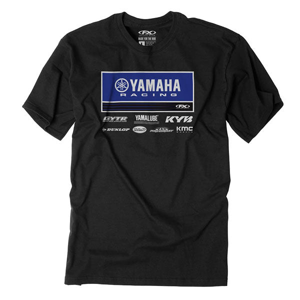 High-resolution studio image of Factory Effex Yamaha Racewear T-Shirt; showing tee fit, printed graphics, and crew neckline; SKU 24-872; Colors: Navy