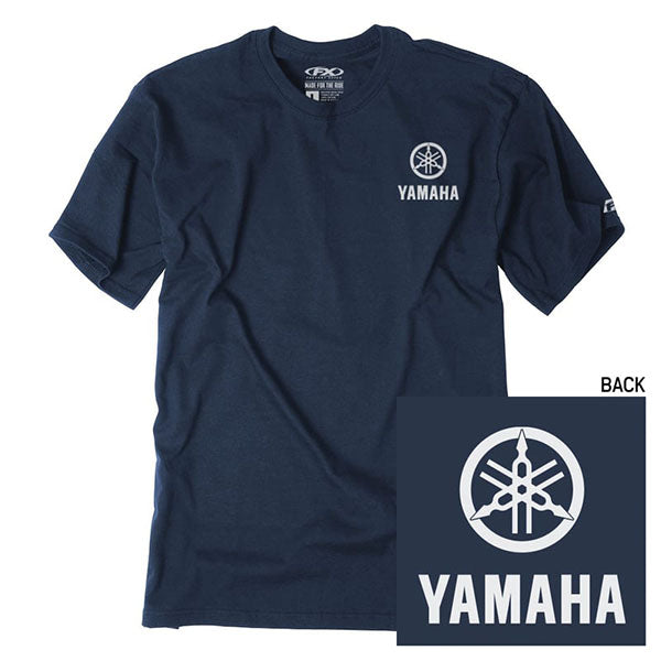 Crisp studio image on a white background of Factory Effex Yamaha Icon T-Shirt; showing tee fit, printed graphics, and crew neckline; SKU 24-872