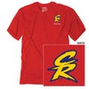 High-resolution studio image of Factory Effex Honda Retro CR T-shirt; showing tee fit, printed graphics, and crew neckline; SKU 28-873; Sizes: RED