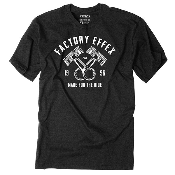 Clean studio shot of Factory Effex FX Pistons T-shirt; showing tee fit, printed graphics, and crew neckline; SKU 28-877; Colors: MD, LG, XL, 2XL