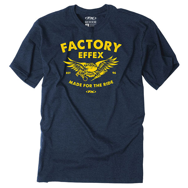 Studio photo on a white background of Factory Effex FX Eagle T-shirt; showing tee fit, printed graphics, and crew neckline; SKU 28-877; Sizes: NAVY