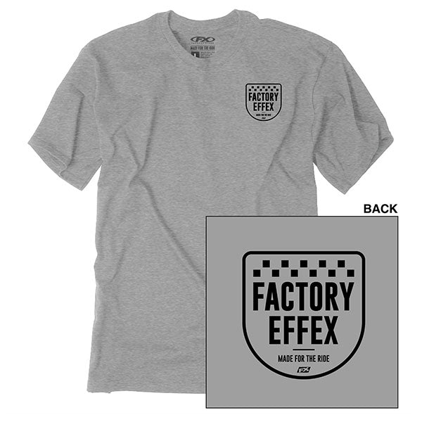 Crisp studio image on a white background of Factory Effex FX Checkers T-shirt; showing tee fit, printed graphics, and crew neckline; SKU 28-877