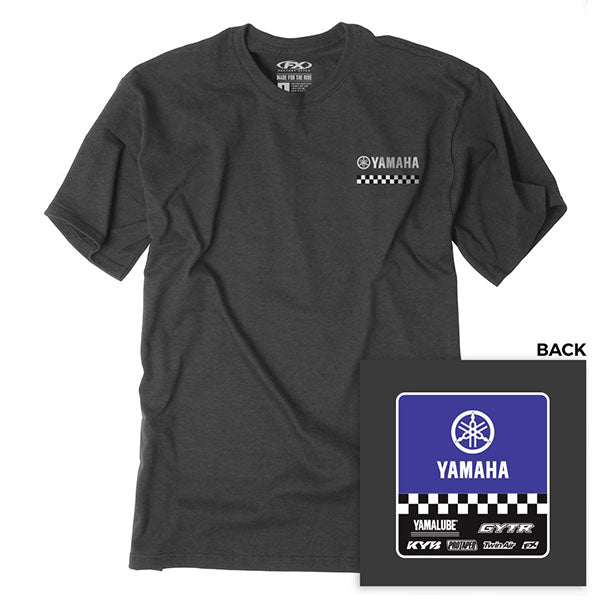 Clean studio shot of Factory Effex Yamaha Starting Line T-Shirt; showing tee fit, printed graphics, and crew neckline; SKU 27-872; Sizes: CHARCOAL
